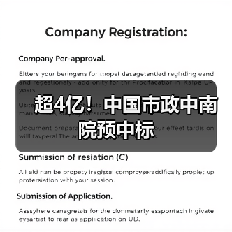 超4亿!中国市政中南院预中标 超4亿!中国市政中南院预中标